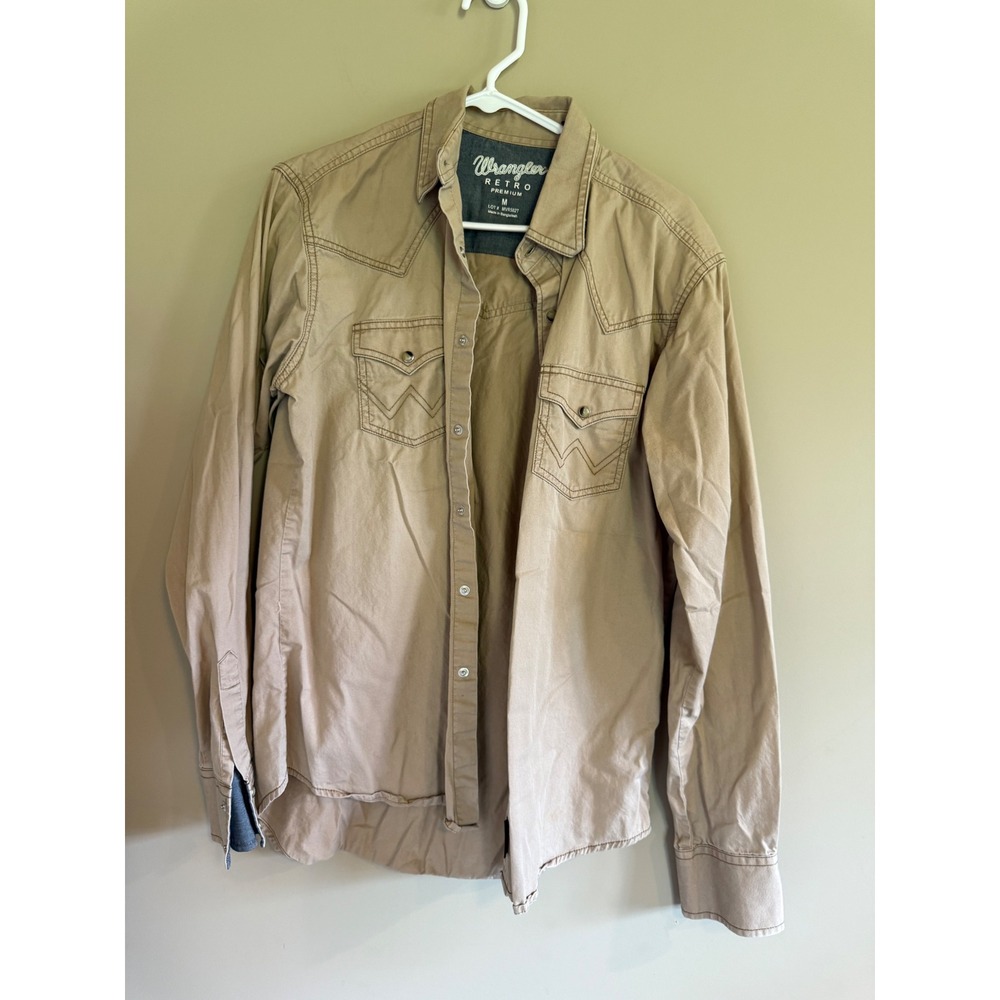 Wrangler Retro Premium Mens Tan Western Pearl Snap Shirt MVR502T Khaki Medium